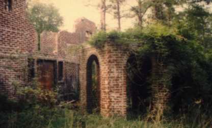 Ruins of old brick building.