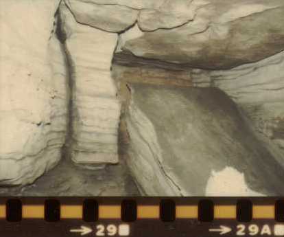 Large square slab of rock fell from ceiling.